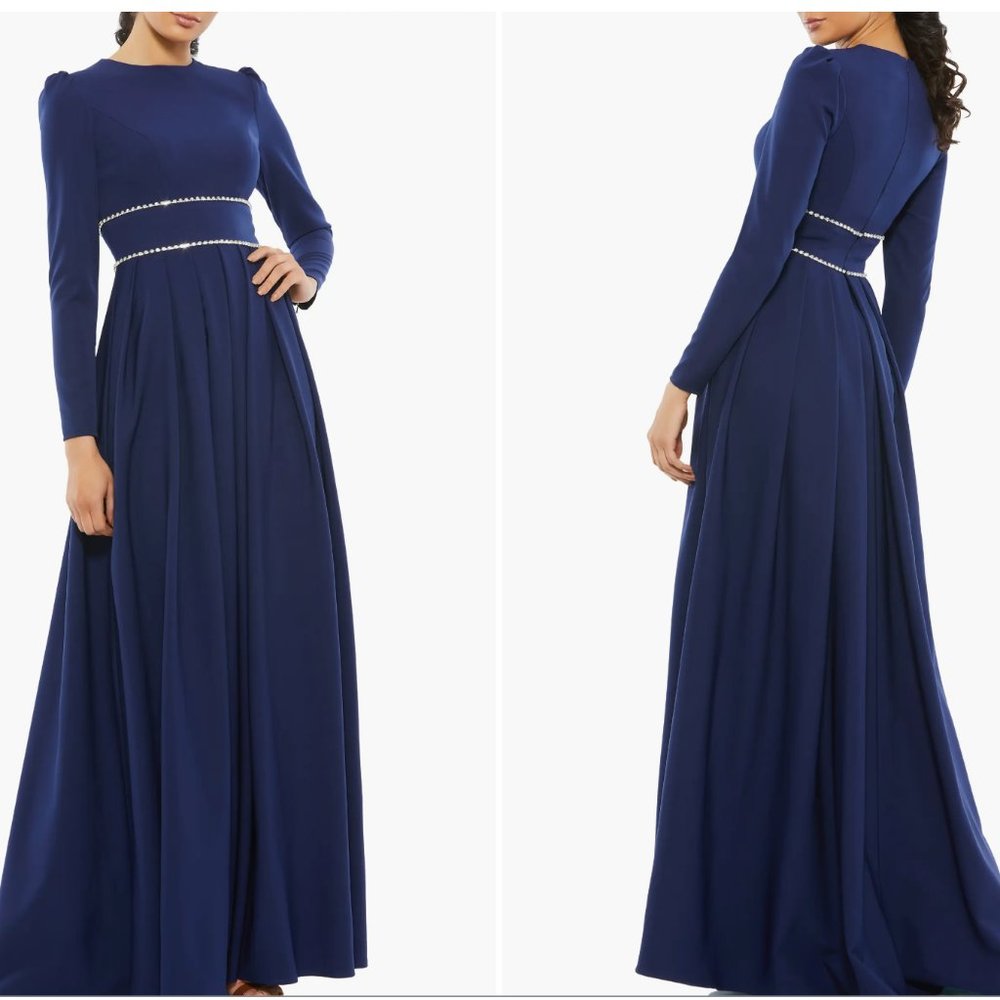 Mac Duggal Blue Long-sleeve Maxi Gown